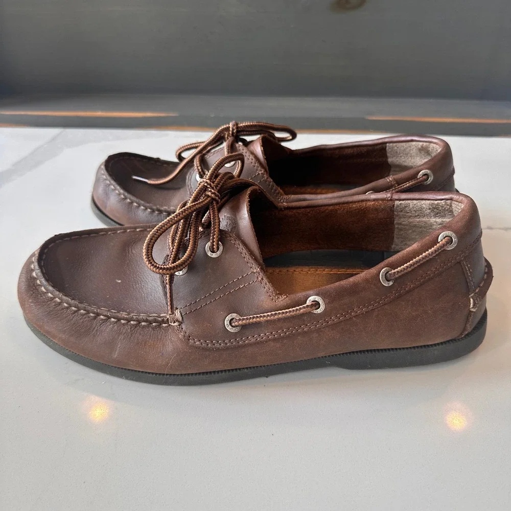 Dockers Mens Brown Leather Boat Shoes 9.5W 90-30406 Moc Toe Loafers